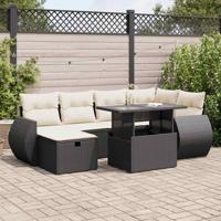 7-delige Loungeset met kussens poly rattan zwart - thumbnail