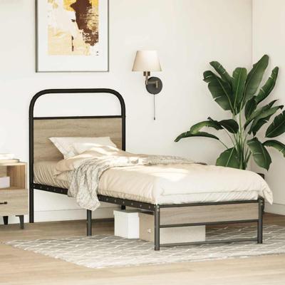 Bedframe zonder matras metaal gerookt eikenkleurig 183x213 cm - thumbnail