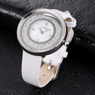 CAGARNY waterbestendig Fashion 6878 vrouwen Quartz Wrist Watch with leder Band(White+Silver)
