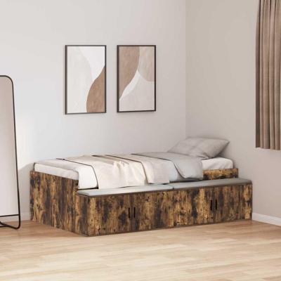 Opbergbedframe Gerookt eiken 80 x 200 cm Bewerkt hout