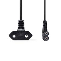 Nedis Stroomkabel | Euro Male | IEC-320-C7 | Gehoekt | Links Gehoekt | Vernikkeld | 2.00 m | Plat | PVC | Zwart | Label - CEGL11055BK20 - thumbnail