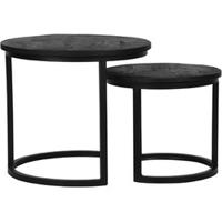 LABEL51 Salontafel 'Duo' Zwart Mangohout, Set van 2 stuks - thumbnail