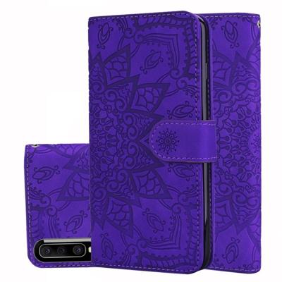 Voor Galaxy A30s/A50s kalf patroon Mandala dubbele vouwen ontwerp reliëf lederen draagtas met portemonnee & houder & kaartsleuven (paars) Voor Galaxy A30s/A50s kalf patroon Mandala dubbele vouwen ontwerp reliëf lederen draagtas met portemonnee & houder & kaartsleuven (paars)