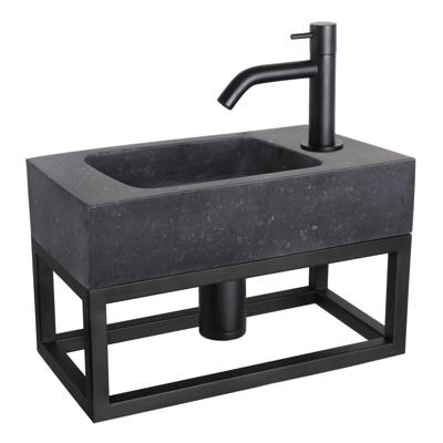 Differnz fonteinset bombai black natuursteen kraan gebogen mat zwart 40 x 22 x 9 cm met handdoekrek
