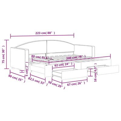 Slaapbank met onderschuifbed en lades 80x200 cm stof lichtgrijs