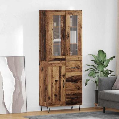 Highboard met lade Oud Hout 69,5 x 34 x 180 cm Bewerkt hout