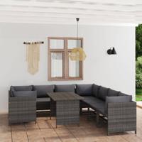 9-delige Loungeset met kussens poly rattan grijs - thumbnail