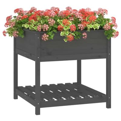 VidaXL Plantenbak met schap 82,5x82,5x81 cm massief grenenhout grijs