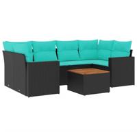7-delige Loungeset met kussens poly rattan zwart - thumbnail