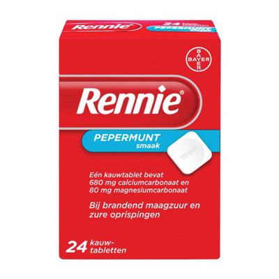 Rennie Pepermunt kauwtabletten bij brandend maagzuur Rennie Pepermunt kauwtabletten bij brandend maagzuur