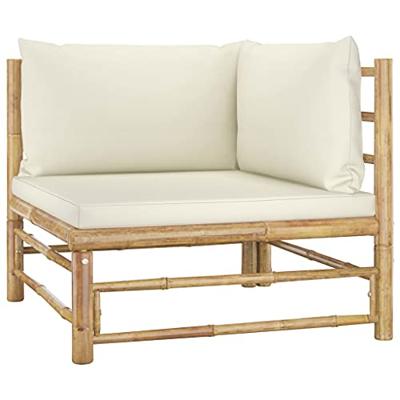2-delige Loungeset met crmewitte kussens bamboe - thumbnail