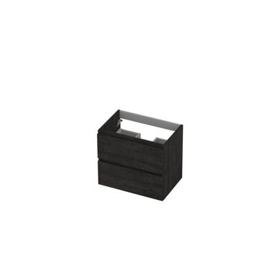 INK - Onderkast 2 Laden Greeploos met Houten Keerlijst - 600x400x520 Mm - Houtskool Eiken