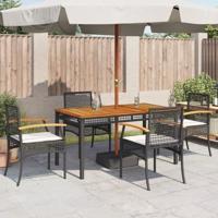 Tuinstoelen 4 st met kussens poly rattan en acaciahout zwart - thumbnail