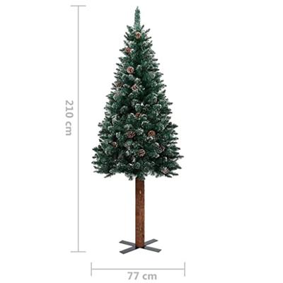 VidaXL Kerstboom met echt hout en sneeuw smal 210 cm groen