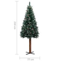 VidaXL Kerstboom met echt hout en sneeuw smal 210 cm groen - thumbnail
