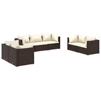 7-delige Loungeset met kussens poly rattan bruin - thumbnail