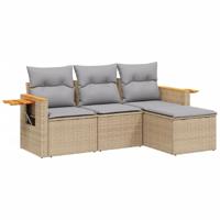 4-delige Loungeset met kussens poly rattan beige - thumbnail