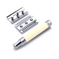 Edwin Jagger Razors Double Edge Safety Lined Rubber Coated Handle Ivory Chrome Ref.DE87RC14BL 1Stuks - thumbnail