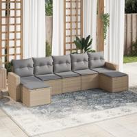 7-delige Loungeset met kussens poly rattan beige - thumbnail