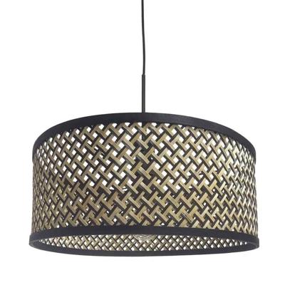 Steinhauer HanglampSparkled Light zwart met bamboe kap Ø 50cm - 3753ZW