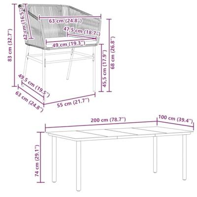 9-delige Tuinset met kussens poly rattan glas grijs