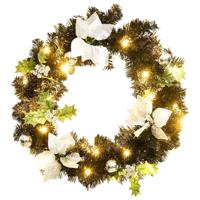 VidaXL Kerstkrans met led-lampjes 60 cm pvc zwart - thumbnail