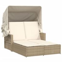 Ligbed 2-persoons met luifel en kussens poly rattan beige - thumbnail