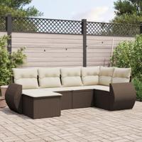 6-delige Loungeset met kussens poly rattan bruin - thumbnail