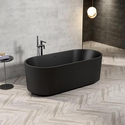 Zeza Nuo Vrijstaand Bad - 170x80x58cm - ribbel - met afvoer - mat zwart 7102_MB