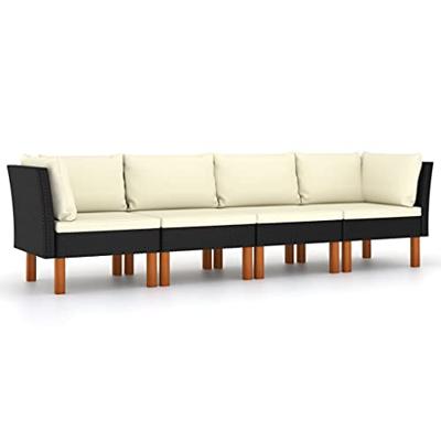Tuinbank 4-zits met kussens poly rattan zwart