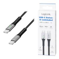 LogiLink CU0432 USB-C-kabel USB 3.2 Gen2x2 USB-C stekker 1.00 m Zwart Met LED, 4K UHD, Stekker past op beide manieren - thumbnail