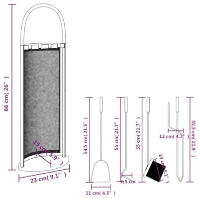 5-delige Haardset 23x15x66 cm staal - thumbnail