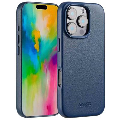 Accezz MagSafe Leather Backcover voor iPhone 16 Pro Telefoonhoesje Blauw