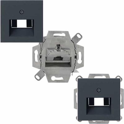 Netwerkaansluiting cat6A 1 x 8 polig RJ45 met inzetplaat Gira E2 zwart