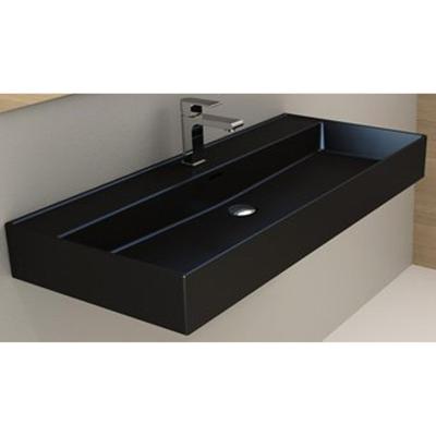 Wastafel Plieger Kansas 1 Kraangat 100x46,6 cm met Overloop Mat Zwart