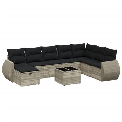 8-delige Loungeset met kussens poly rattan lichtgrijs