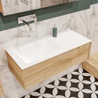Mondiaz Lush Cloud badmeubel Washed oak 100 cm 1 lade solid surface enkele spoelbak links zonder kraangat - thumbnail