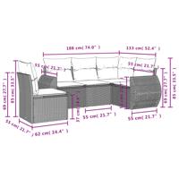 5-delige Loungeset met kussens poly rattan bruin - thumbnail