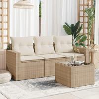 4-delige Loungeset met kussens poly rattan beige - thumbnail