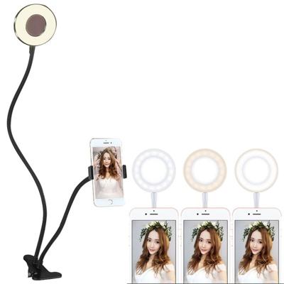 Clip stijl universele GSM houder beugel Selfie Ring Light met 3-kleur licht aanpassen voor Studio opname Live uitzending Live Show KTV etc.(Black)