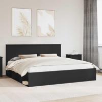 Bedframe met hoofdeinde Zwart 200 x 200 cm Massief grenenhout - thumbnail