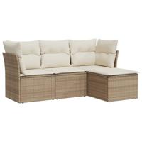 4-delige Loungeset met kussens poly rattan beige - thumbnail