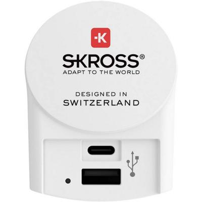 Skross Europa 1x USB + 1x USB-C Wereldstekker Wit