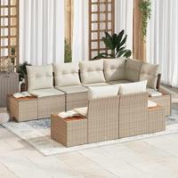 7-delige tuinset met kussens in beige poly rattan en acacia - thumbnail