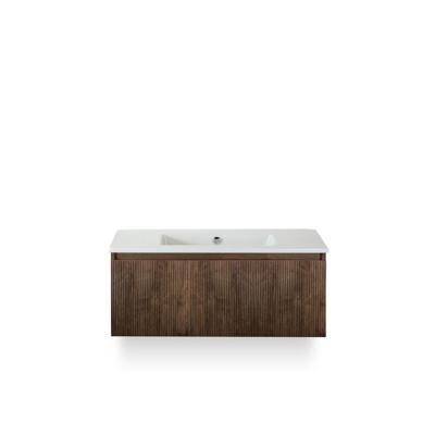 Frozen 3d Badmeubelset 100 cm - Greeplijst in kleur - Dark Oak - Keramische Wastafel Wit Zonder Kraangat