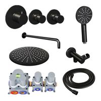 Inbouw Regendouche Set Brauer Black Edition Gebogen Wanduitloop Ronde Hoofddouche 30 cm Met Twee Stopkranen en Handdouche 3 Standen Mat Zwart Brauer - thumbnail