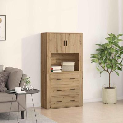 Hoge Kast artisanaal eikenkleurig 80 x 33 x 150 cm Bewerkt hout