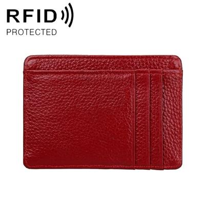 KB37 Antimagnetic RFID Litchi Texture Leather Card Holder Wallet Billfold for Men and Women (Purplish Red)