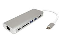 ROLINE Dockingstation USB type C, HDMI 4K, USB 3.0 / USB 3.2 Gen 1, SD/MicroSD, Gigabit Ethernet, zilverkleurig - thumbnail