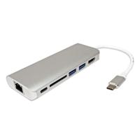 ROLINE Dockingstation USB type C, HDMI 4K, USB 3.0 / USB 3.2 Gen 1, SD/MicroSD, Gigabit Ethernet, zilverkleurig - thumbnail